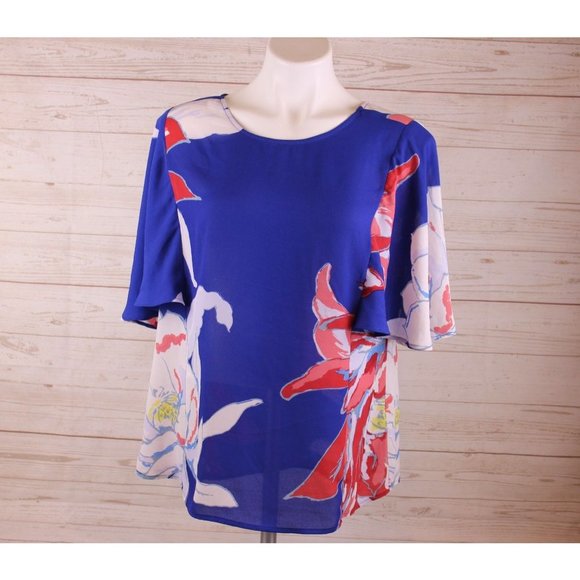 Gibson Latimer Tops - Gibson Latimer M Floral Flutter Sleeve Blouse